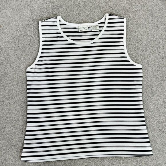 Covington Striped Ribbed Knit Tank Top White Black Medium Petite Stretchy - Picture 10 of 10